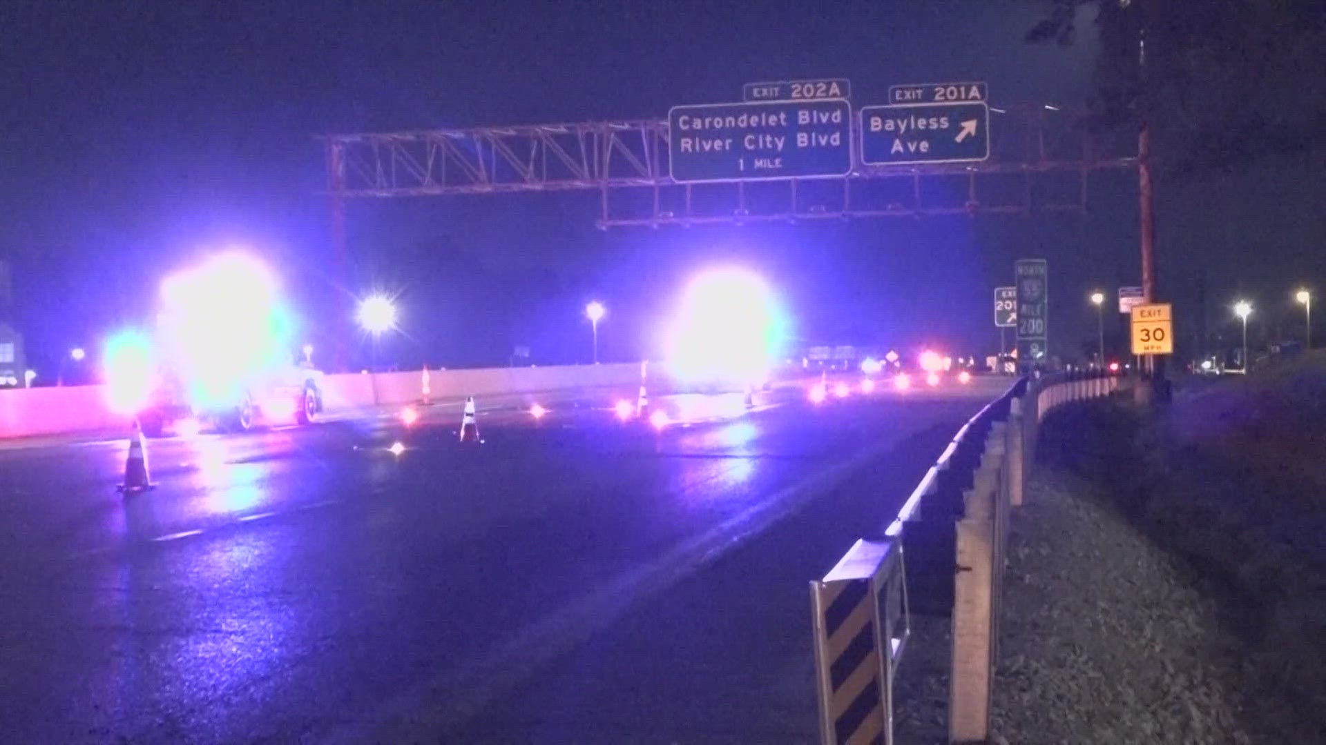 The crash happened at about 12:40 a.m. Thursday on I-55 northbound at Bayless Avenue. A semi struck and killed a stranded motorist.