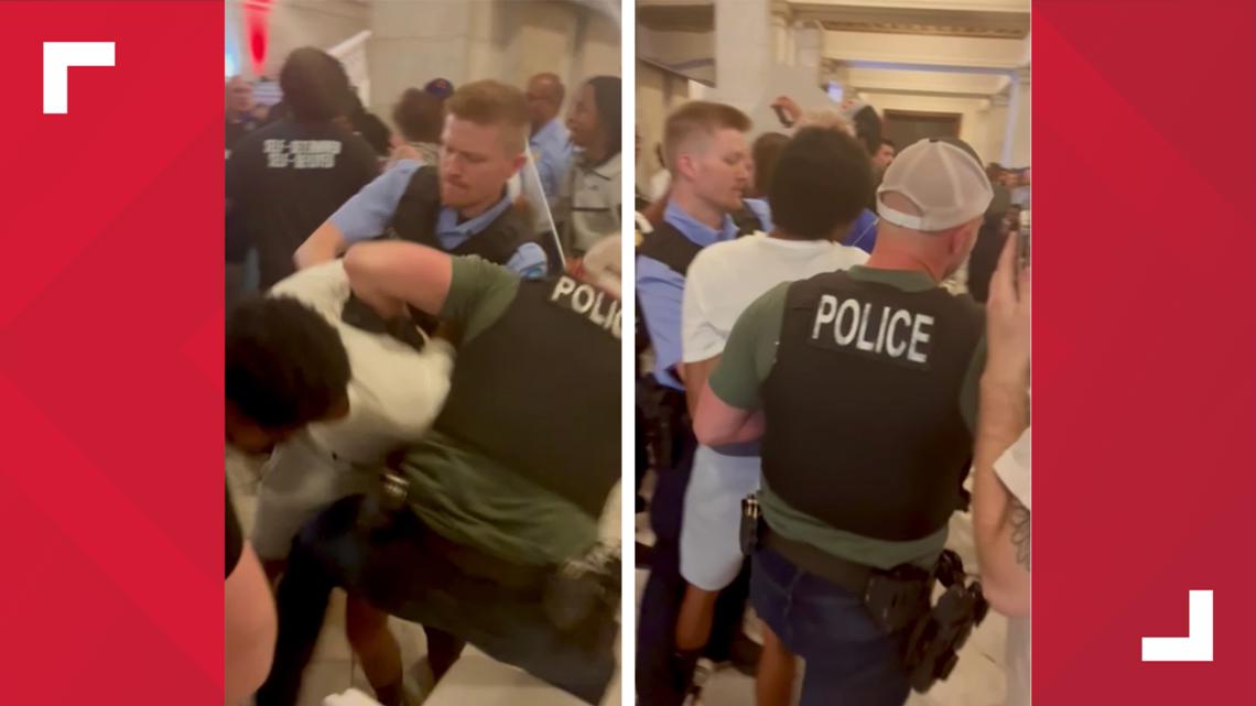 St. Louis police detain man during Mayor Spencer's State of the City address