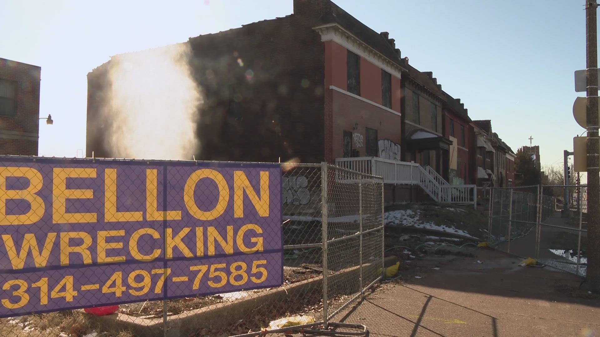 A south St. Louis neighborhood is getting rid of a major eyesore. A stretch of buildings that's been vacant for decades is finally coming down.