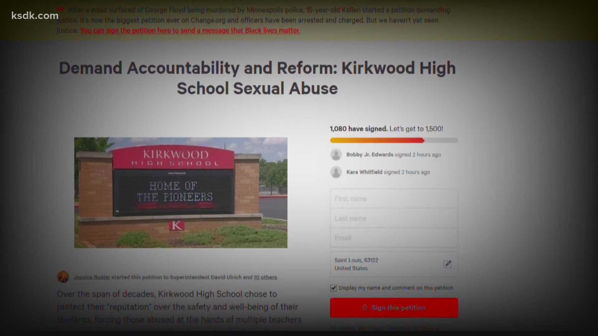 Kirkwood School District superintendent said he will request approval for an independent assessment and investigation of how sexual abuse allegations are handled