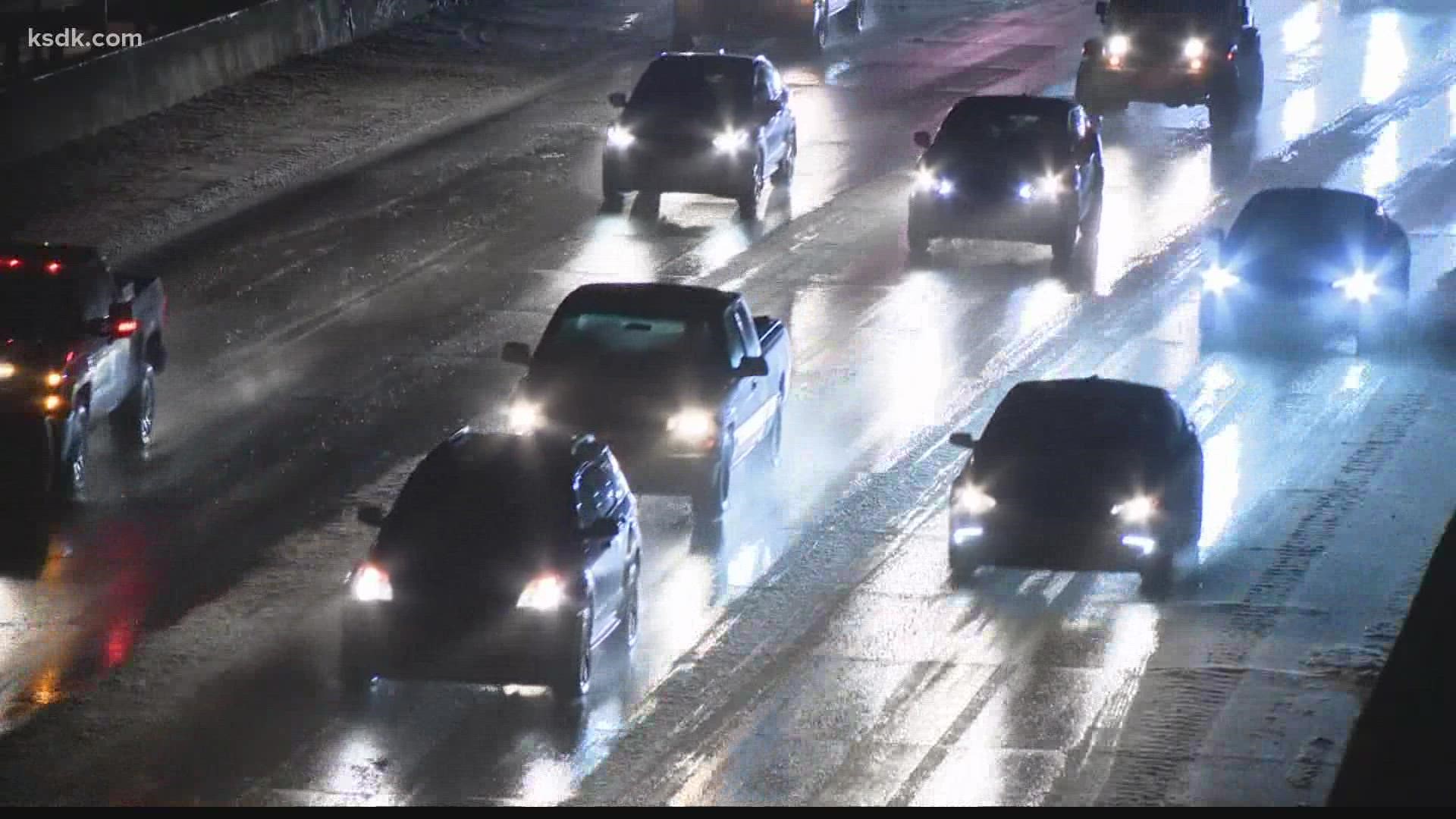 It has been a slick night out on the roads. Drivers are asked to keep their distance from each other.