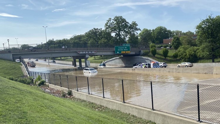 Water main break floods I-64 at Tamm overpass Friday afternoon