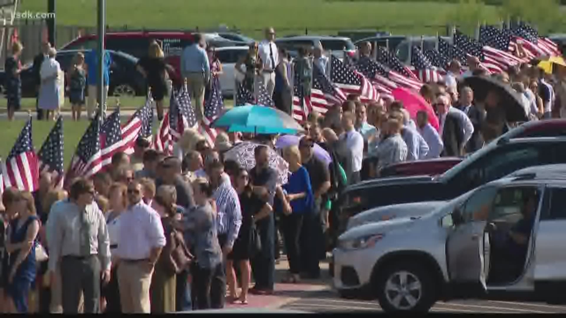 Thousands of people waited for several hours on Saturday to say goodbye to Trooper Nick Hopkins.