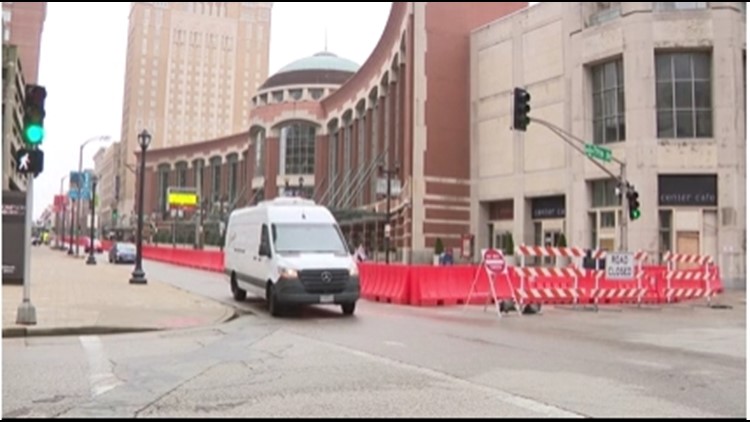 'We're glad to see it' | Downtown groups block off street by The Dome at America's Center for pedestrian safety