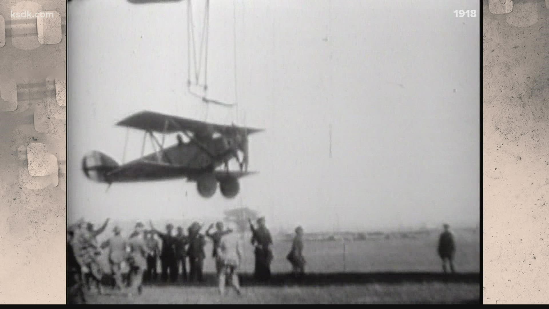 The footage shows what is believed to be the first aerial film shot in St. Louis