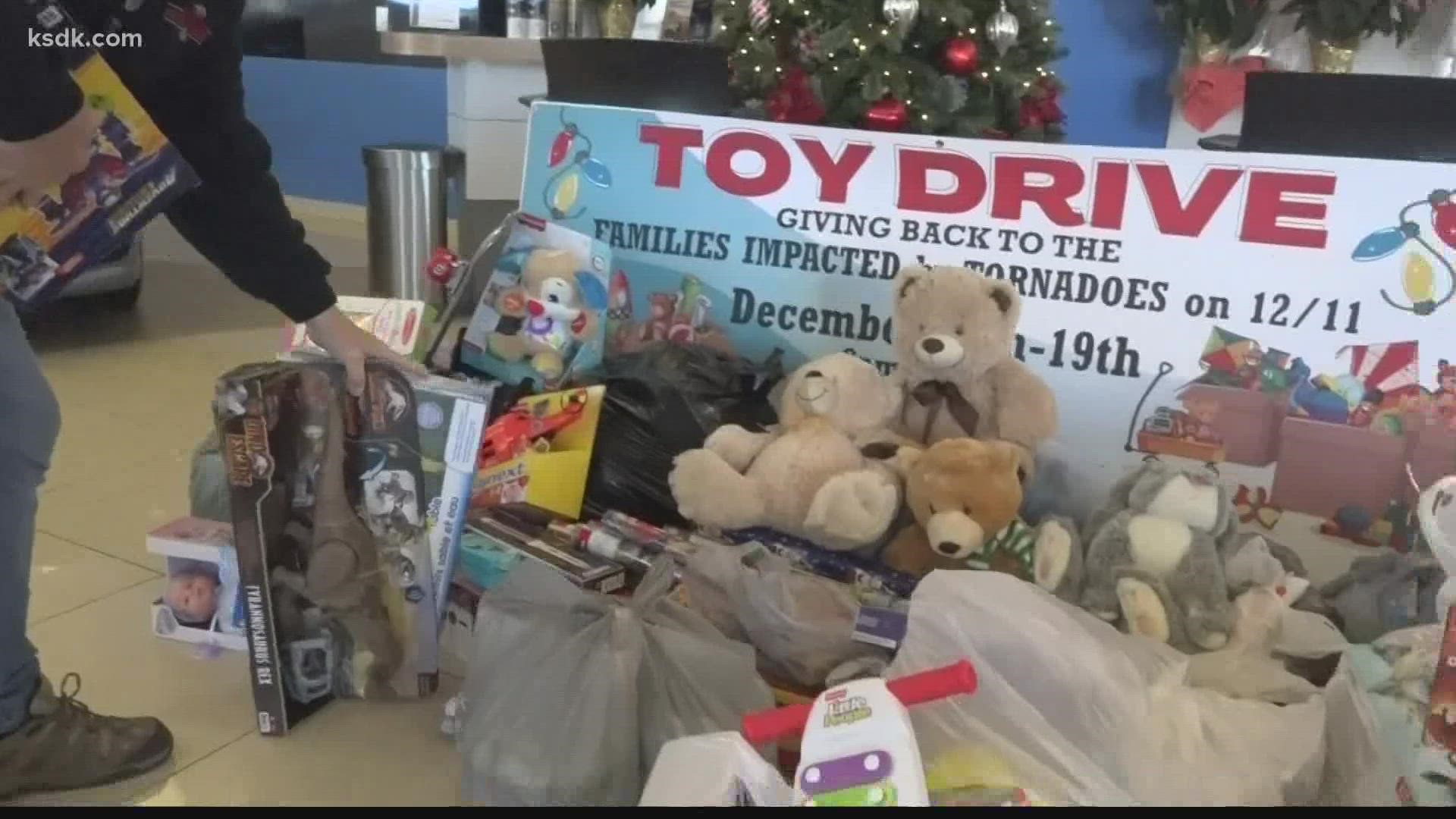 Guns 'N Hoses toy drive volunteers plan to donate to affected families in Edwardsville and St. Charles County, Tuesday or Wednesday.