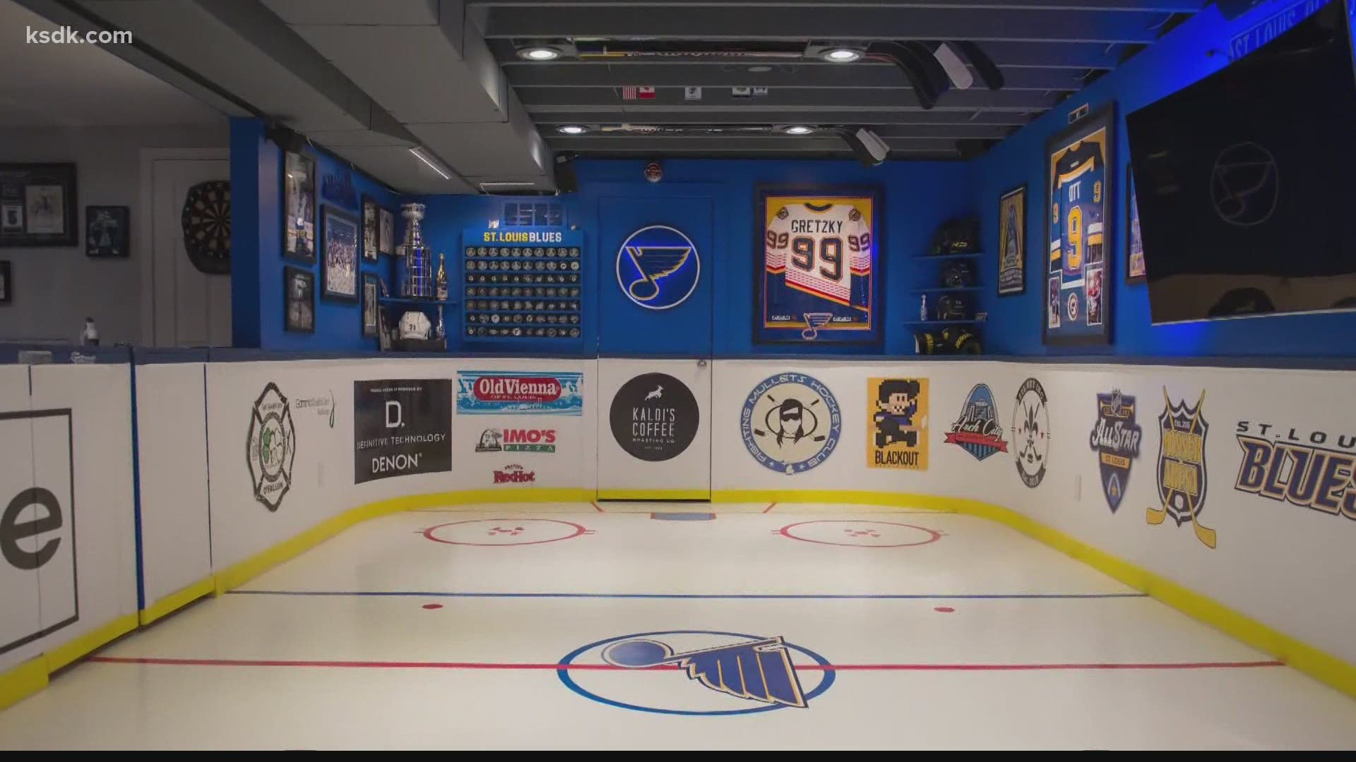 "Minner Arena" is a basement-sized version of the Blues' home at Enterprise Center all the way down to the lines on the "ice" and ads on the "boards"