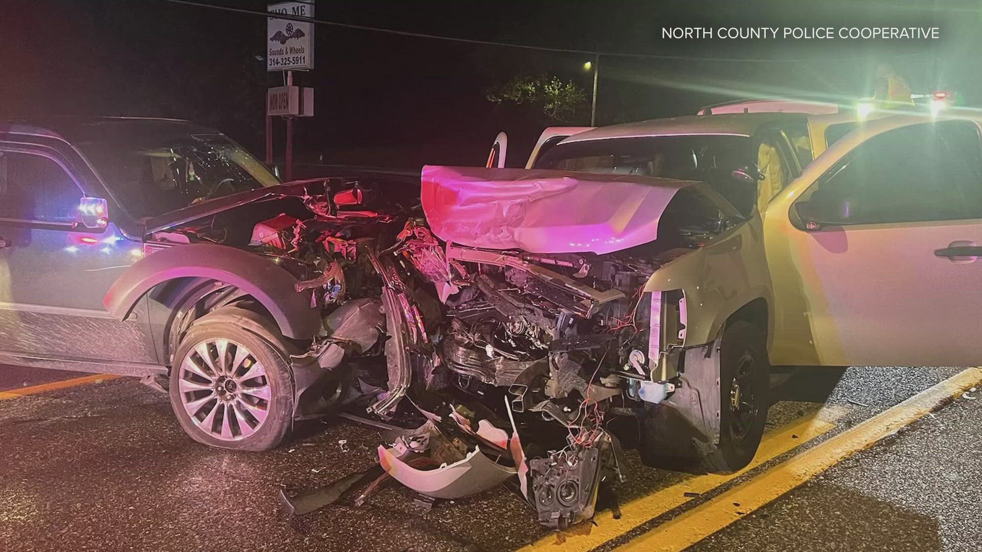 Two officers with the North County Police Cooperative and another driver were injured after colliding head-on. It happened at about 2:30 a.m. Thursday.