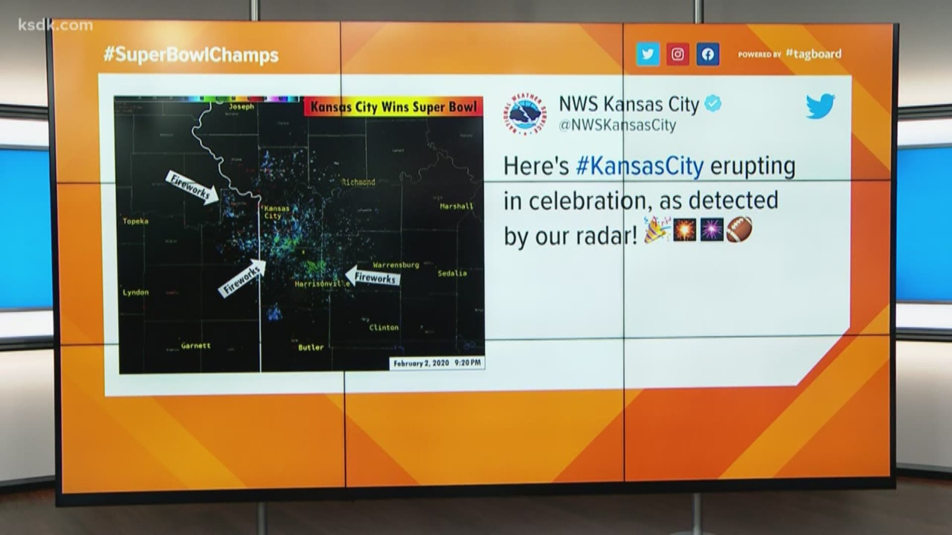 The National Weather Service radar caught fireworks erupting all across Kansas City after the Chiefs won the Super Bowl