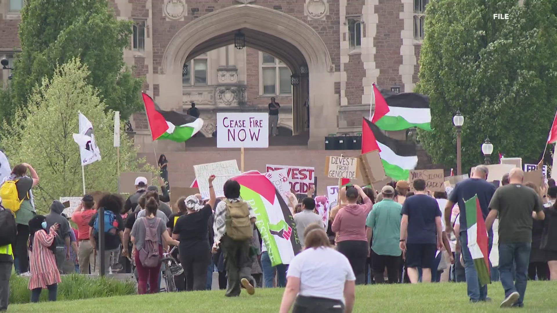 Five of the nine suspended Washington University professors and employees spoke out Sunday afternoon. It came one day before graduation.