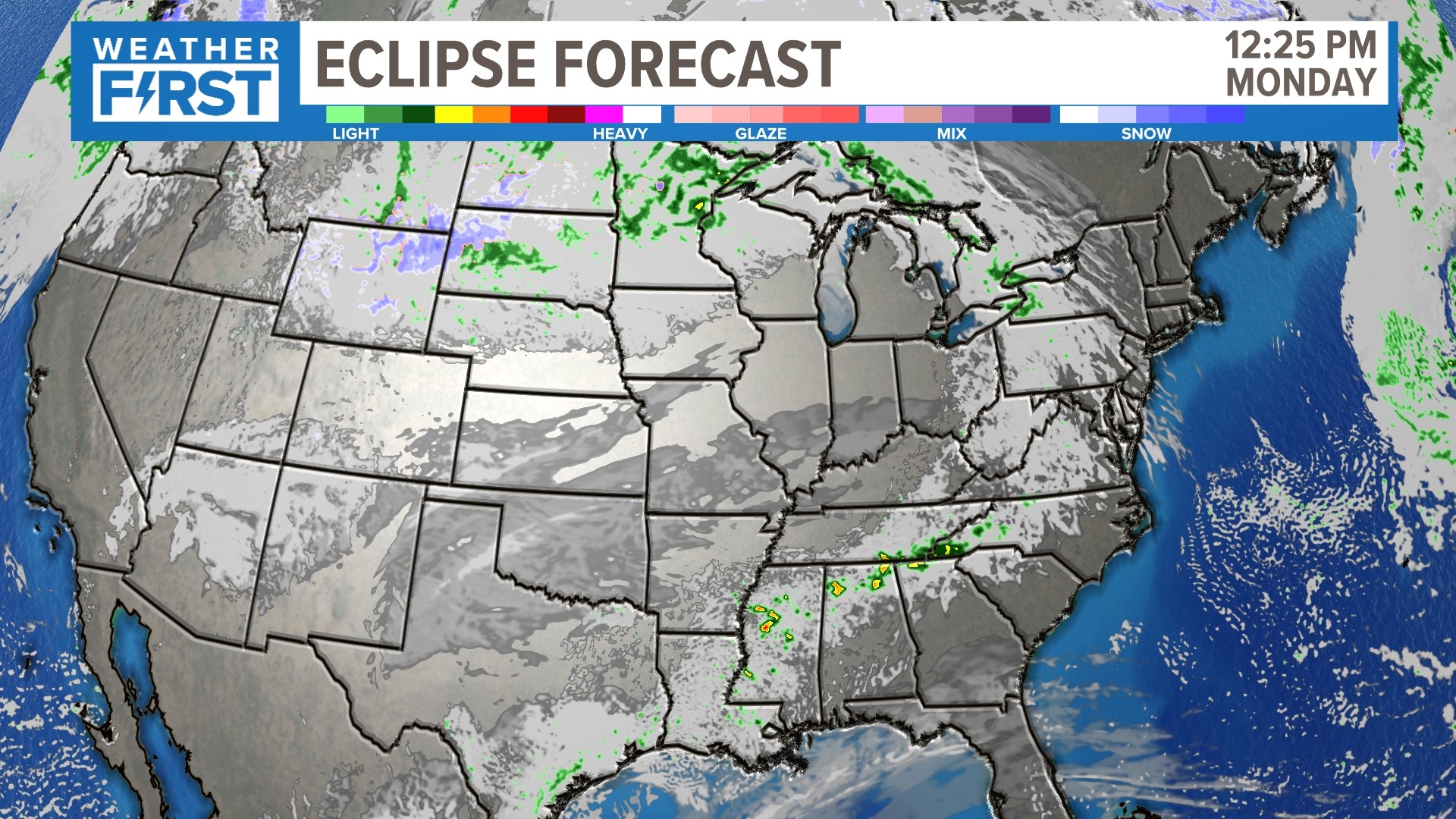 Nationwide cloud forecast for eclipse Monday