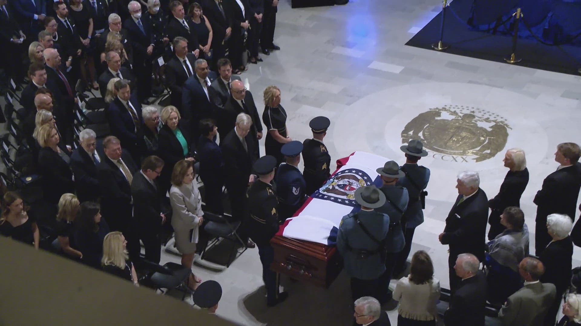 A celebration of life service starts in about an hour for former Missouri Governor and U.S. Senator Kit Bond. He died last week at the age of 86. 