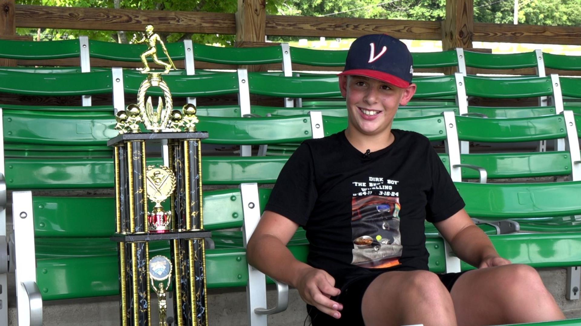 One Valmeyer 12-year-old has some major bragging rights and a big trophy to prove it. He recently won the 12U home run derby at Dreams Park in Cooperstown, New York.