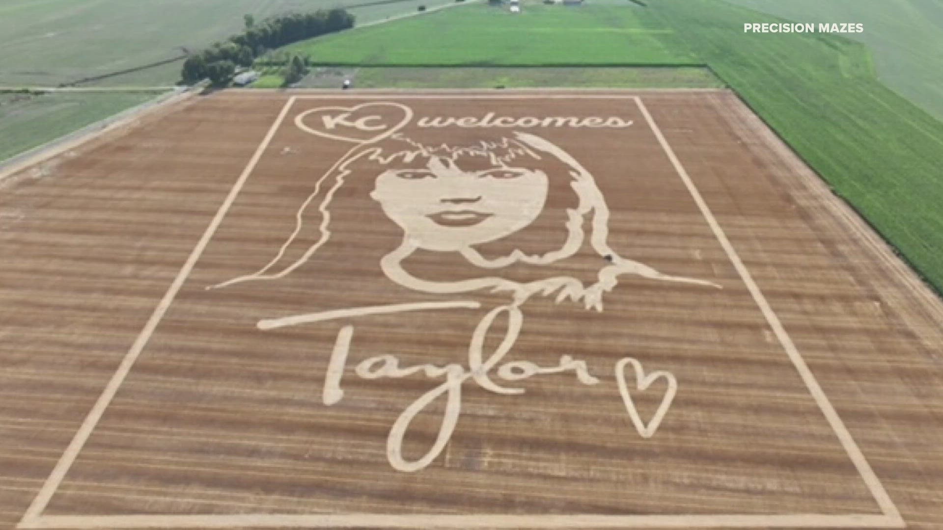 A large piece of crop art was created in Taylor Swift's likeness. She will perform this weekend at Kansas City's Arrowhead Stadium.