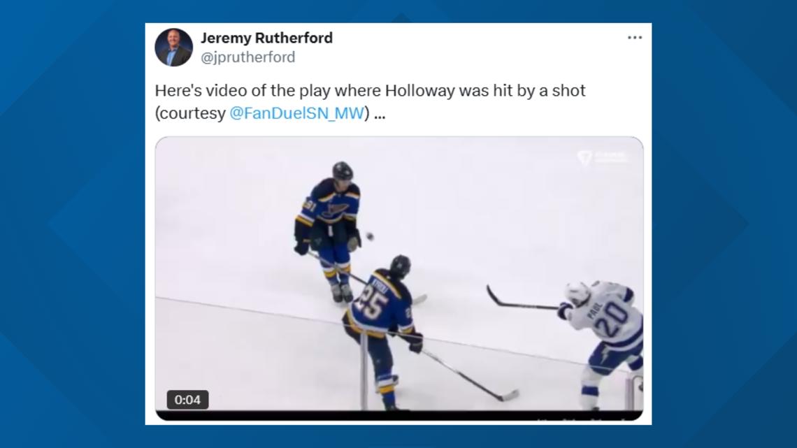 Blues' Holloway taken to hospital after taking a puck to the neck