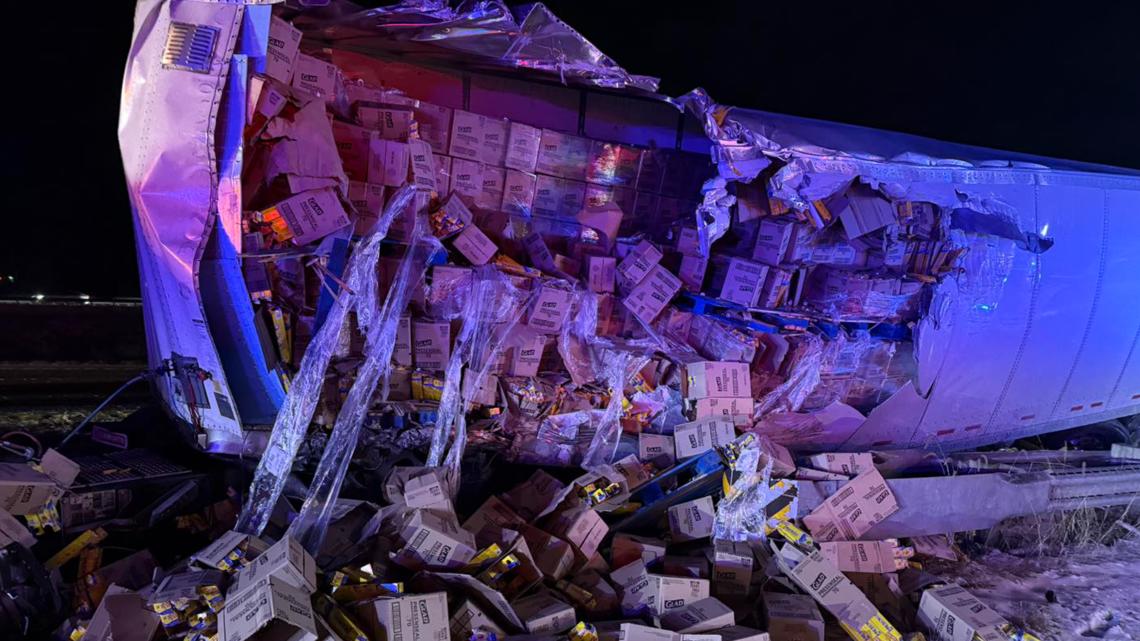 1 seriously injured, plastic wrap spills into roadway when semi