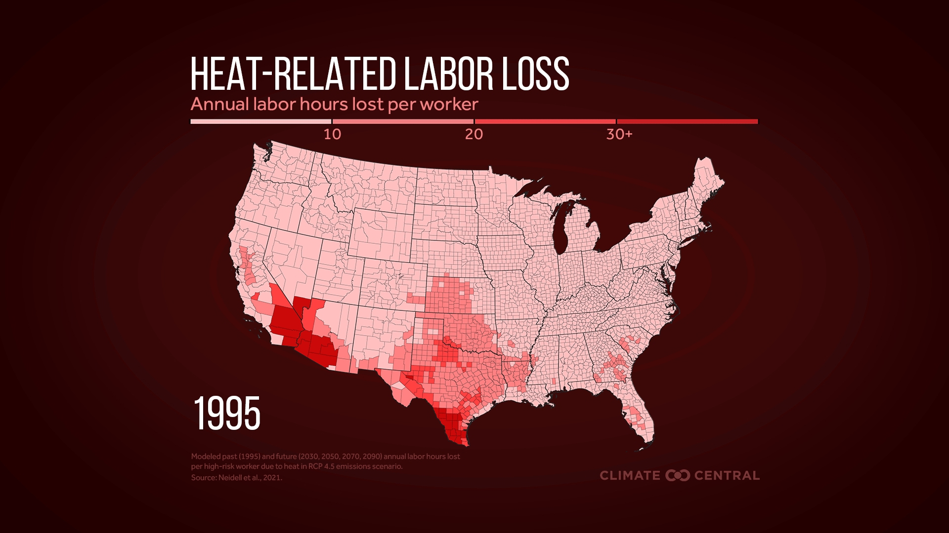 Annual labor hours lost per worker due to heat