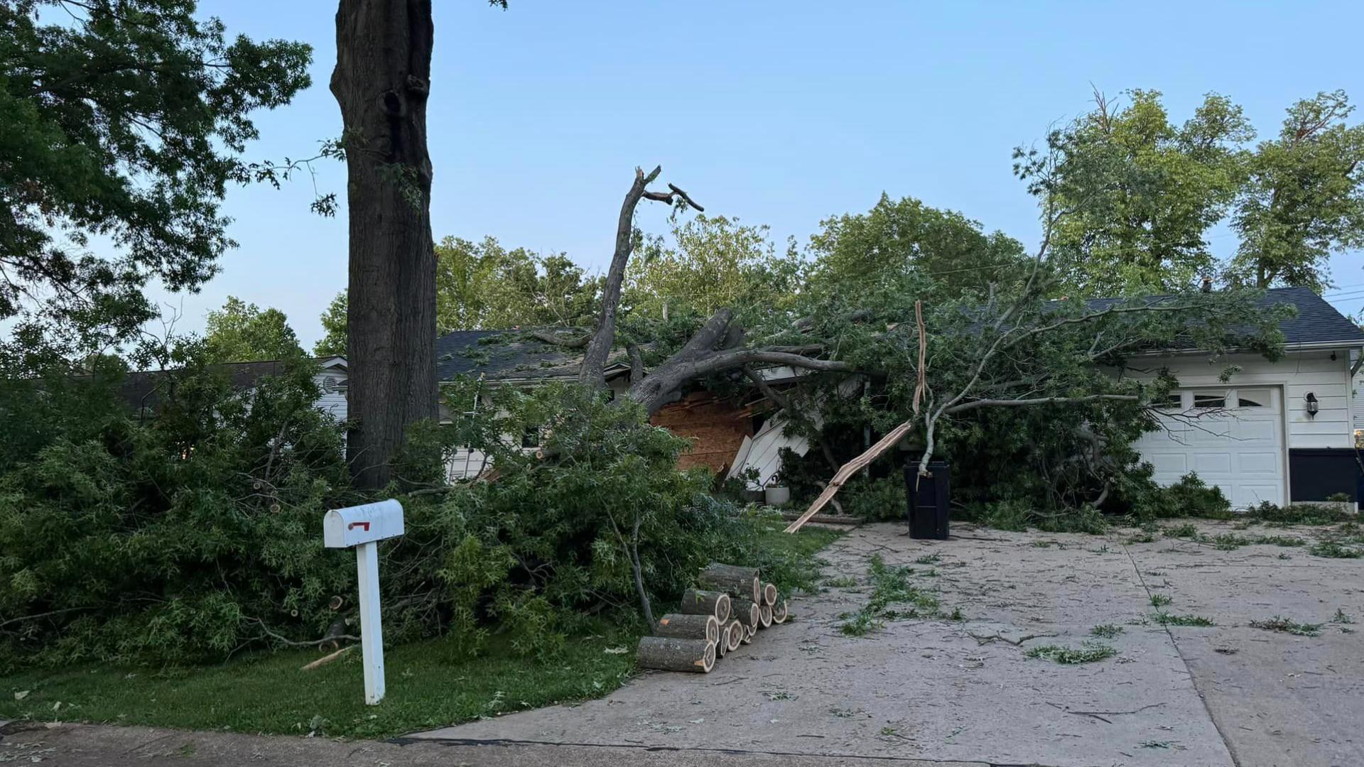 A tree went through their roof, knocking open the front door, destroying the bedrooms where their 3-year-old daughter and 11-month-old son sleep.