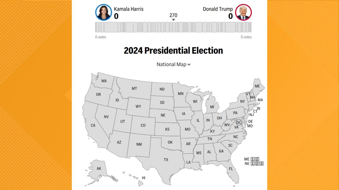 Map Trump, Harris electoral votes map