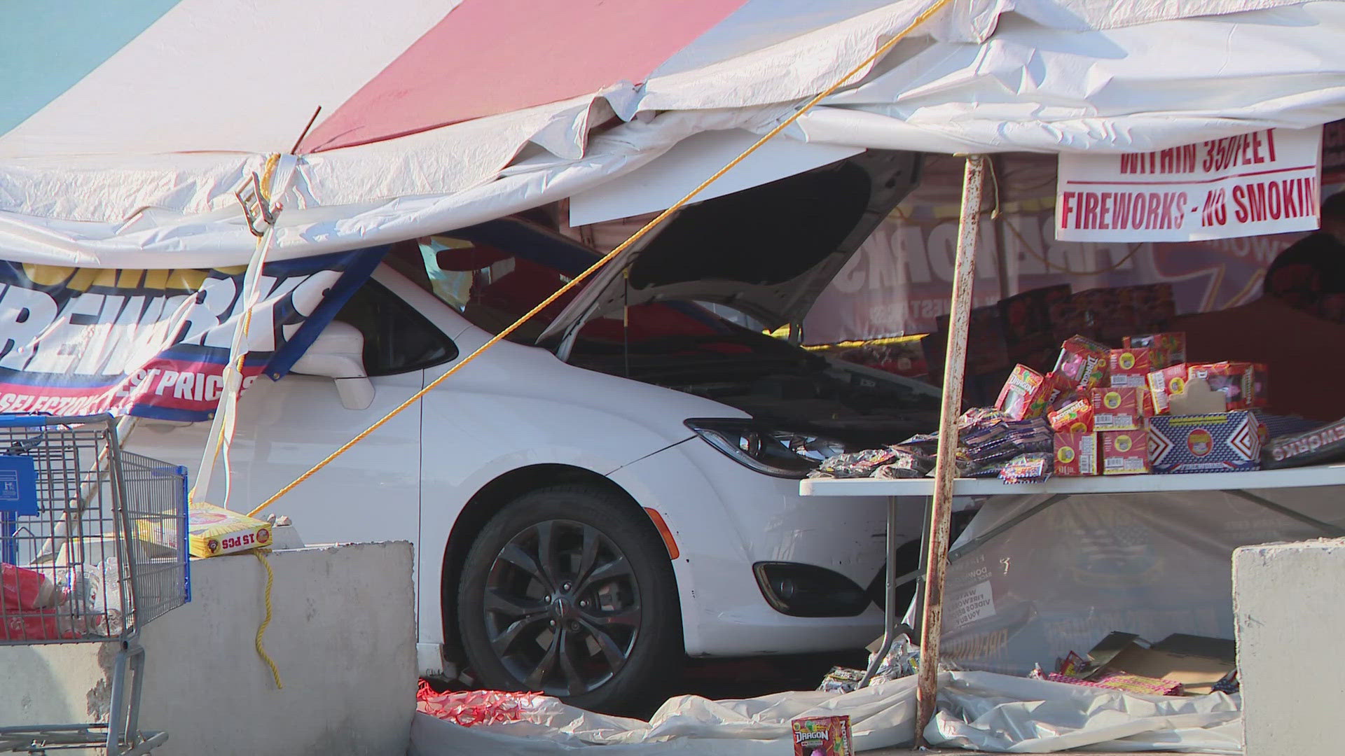 State troopers said a 6-year-old boy and his parents were among those struck while shopping for fireworks. The 41-year-old father suffered a serious head injury.