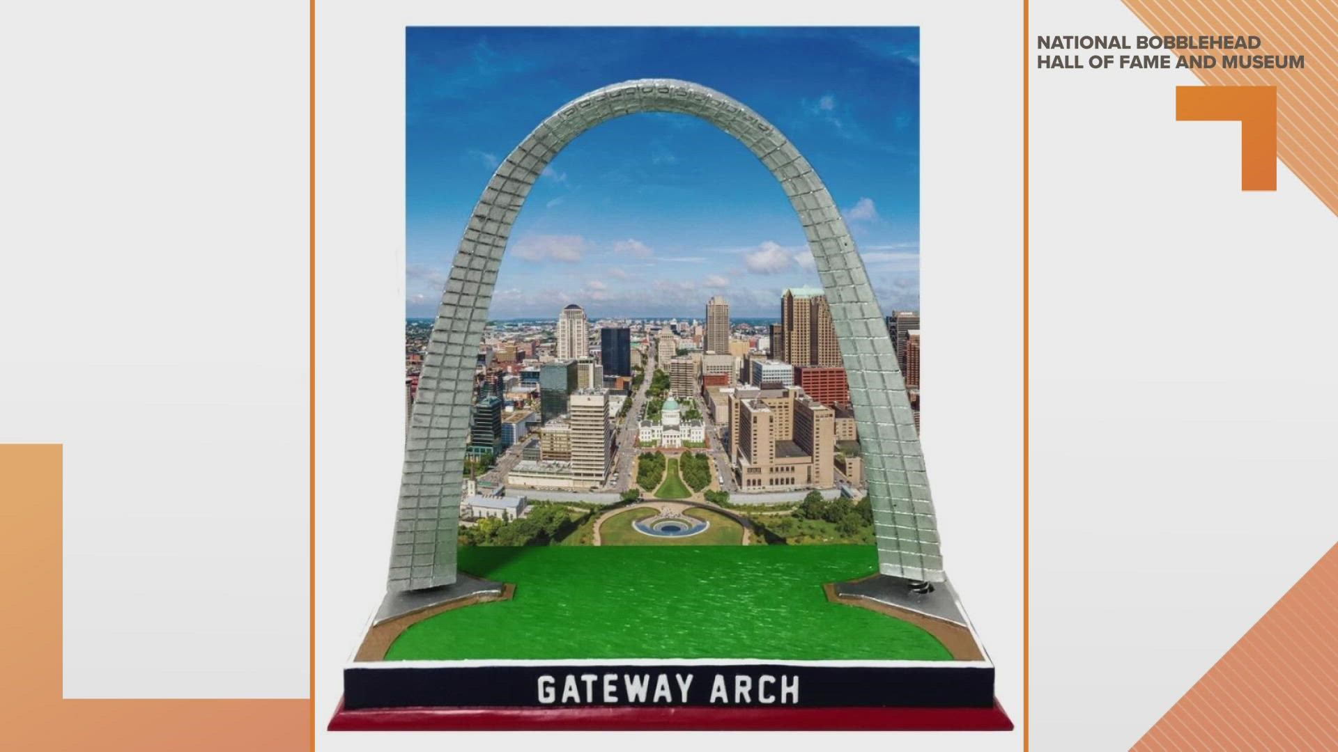Score yourself a Gateway Arch bobblehead to celebrate the monument's 57th birthday. The structure was completed on Oct. 28, 1965.