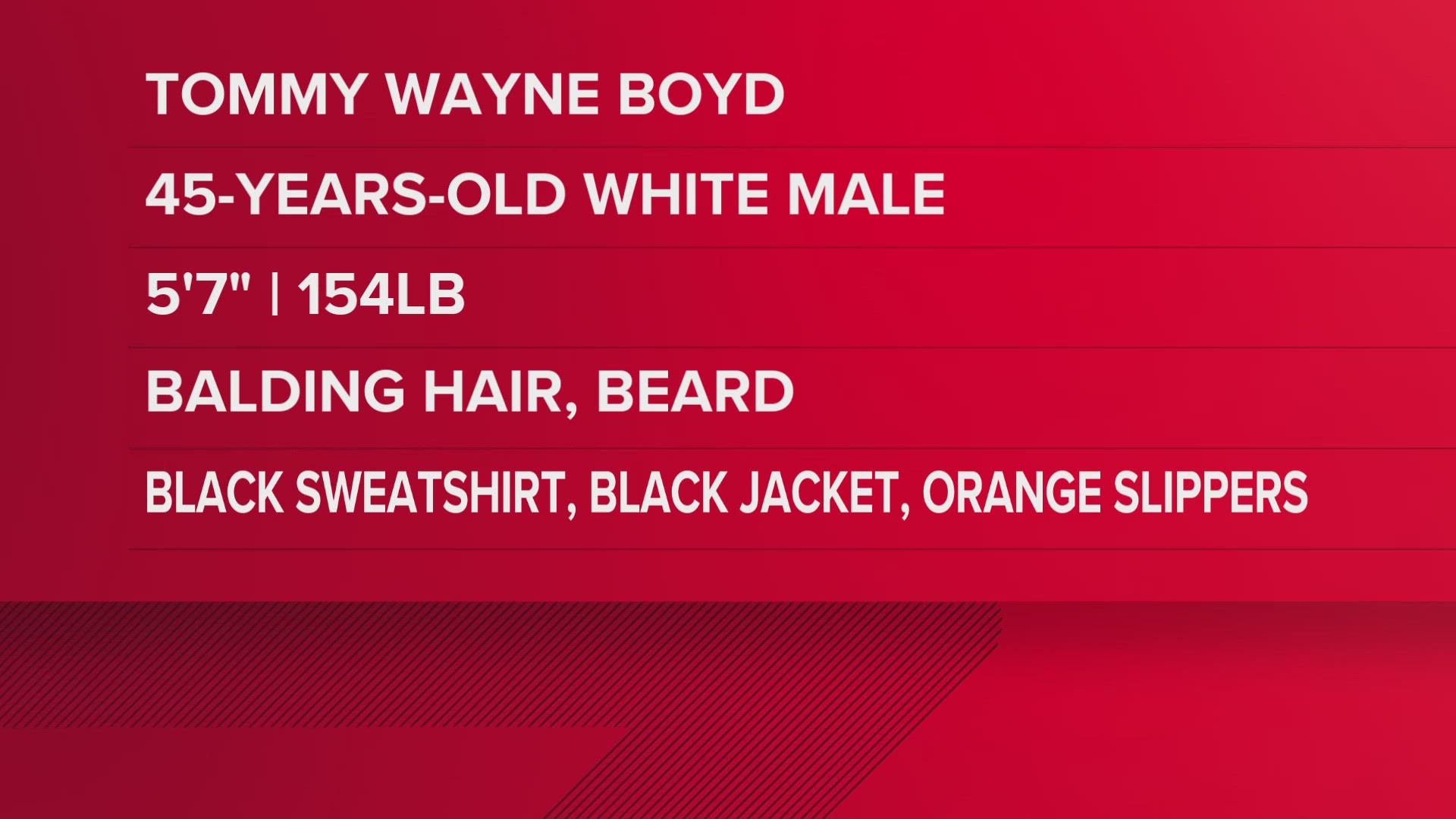 Call 911 immediately if you see Boyd. He was last seen at about 4:30 a.m. Thursday.