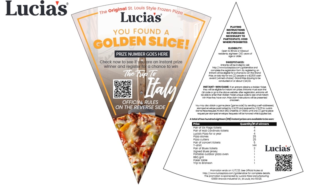 LUCIA'S PIZZA GIVING AWAY TRIP TO ITALY AND 217 OTHER PRIZES All