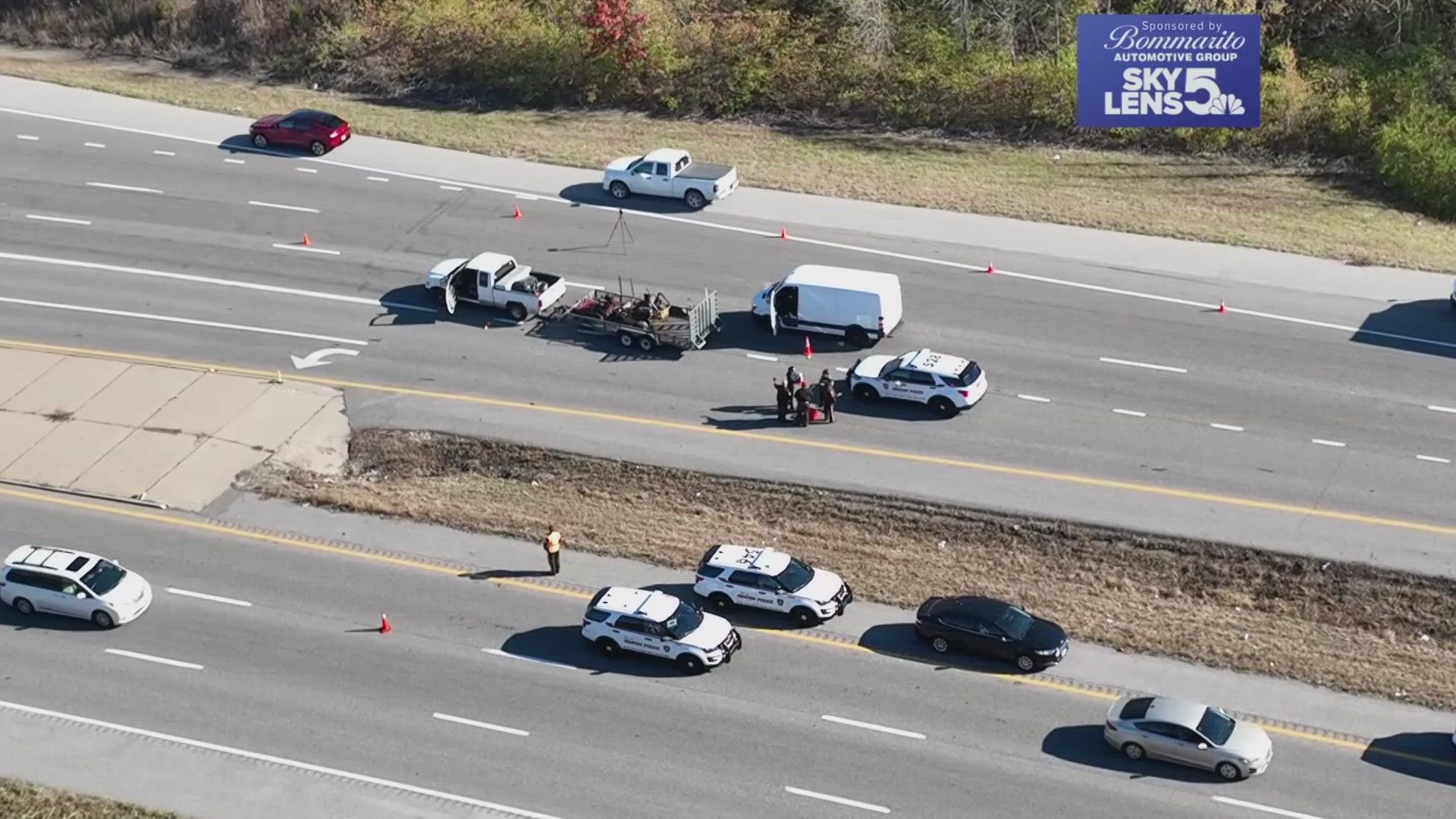 Officers found several cars on the side of the road and a man suffering from a gunshot wound.