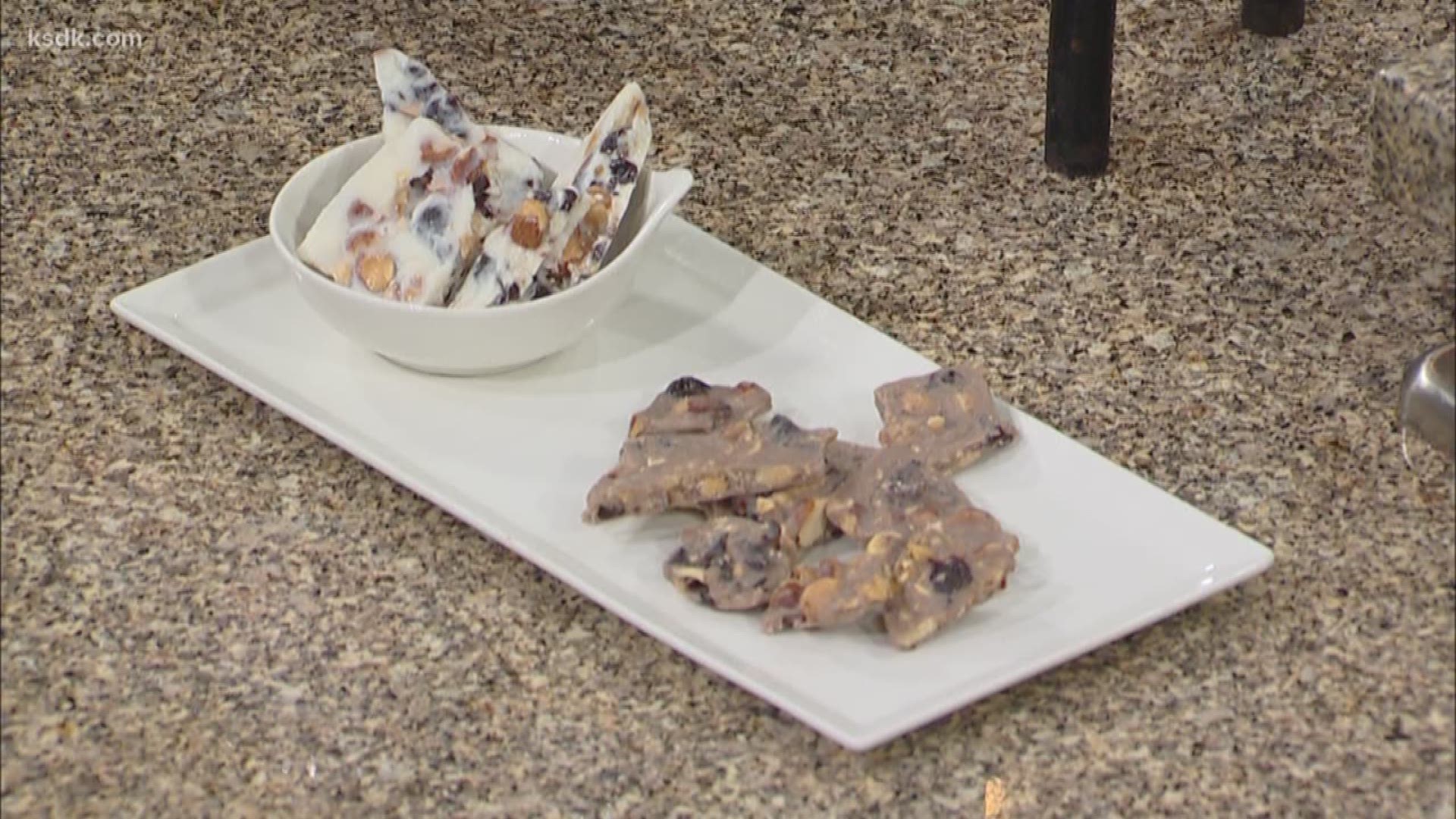 Angie from Cocunut Kitchen shows us how to make Chocolate Almond Cherry Bark and Almond Tart Cherry Bark.