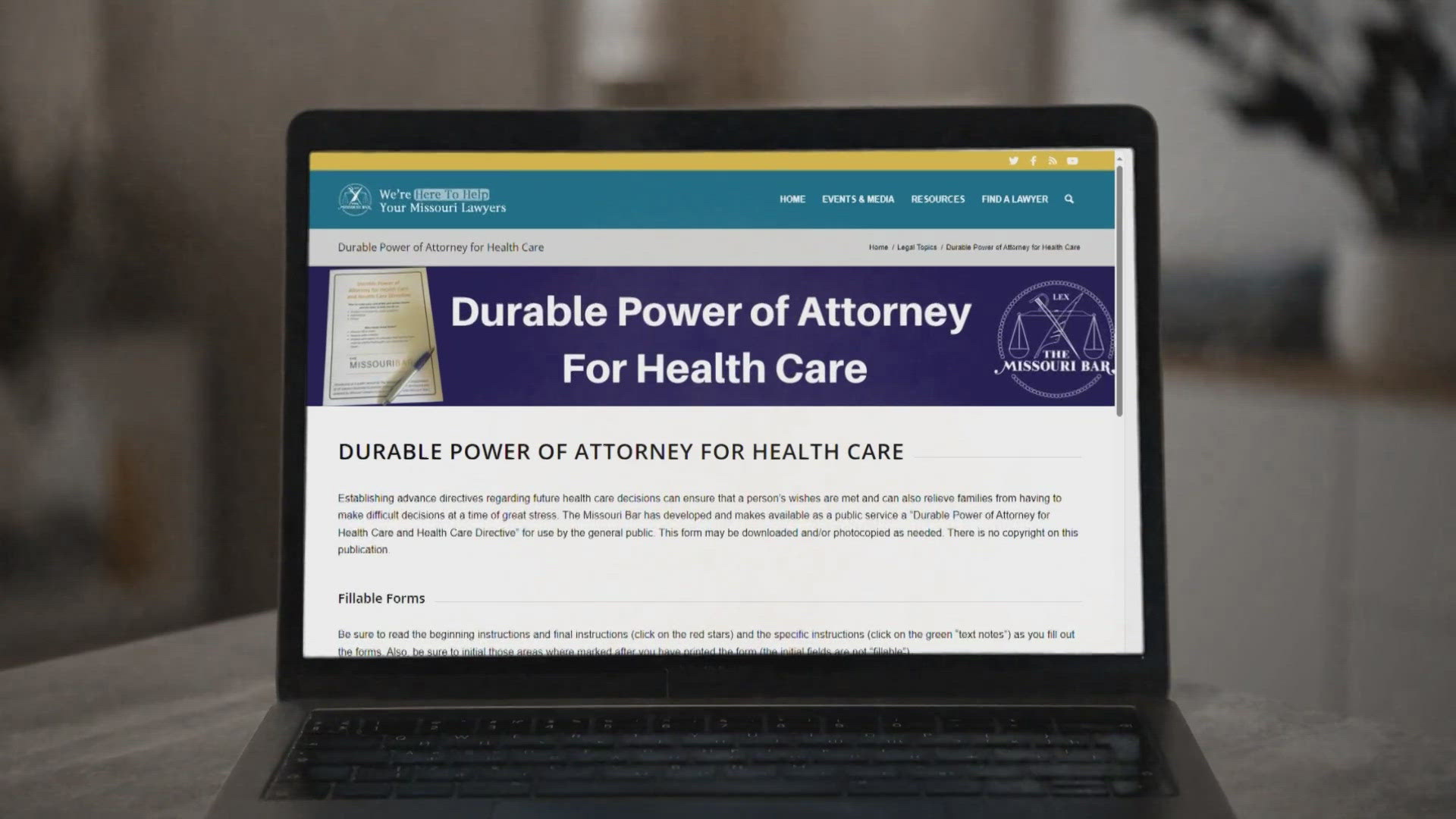 The Missouri Bar Association provides free online forms that allow you to create a health care directive and durable power of attorney for healthcare.