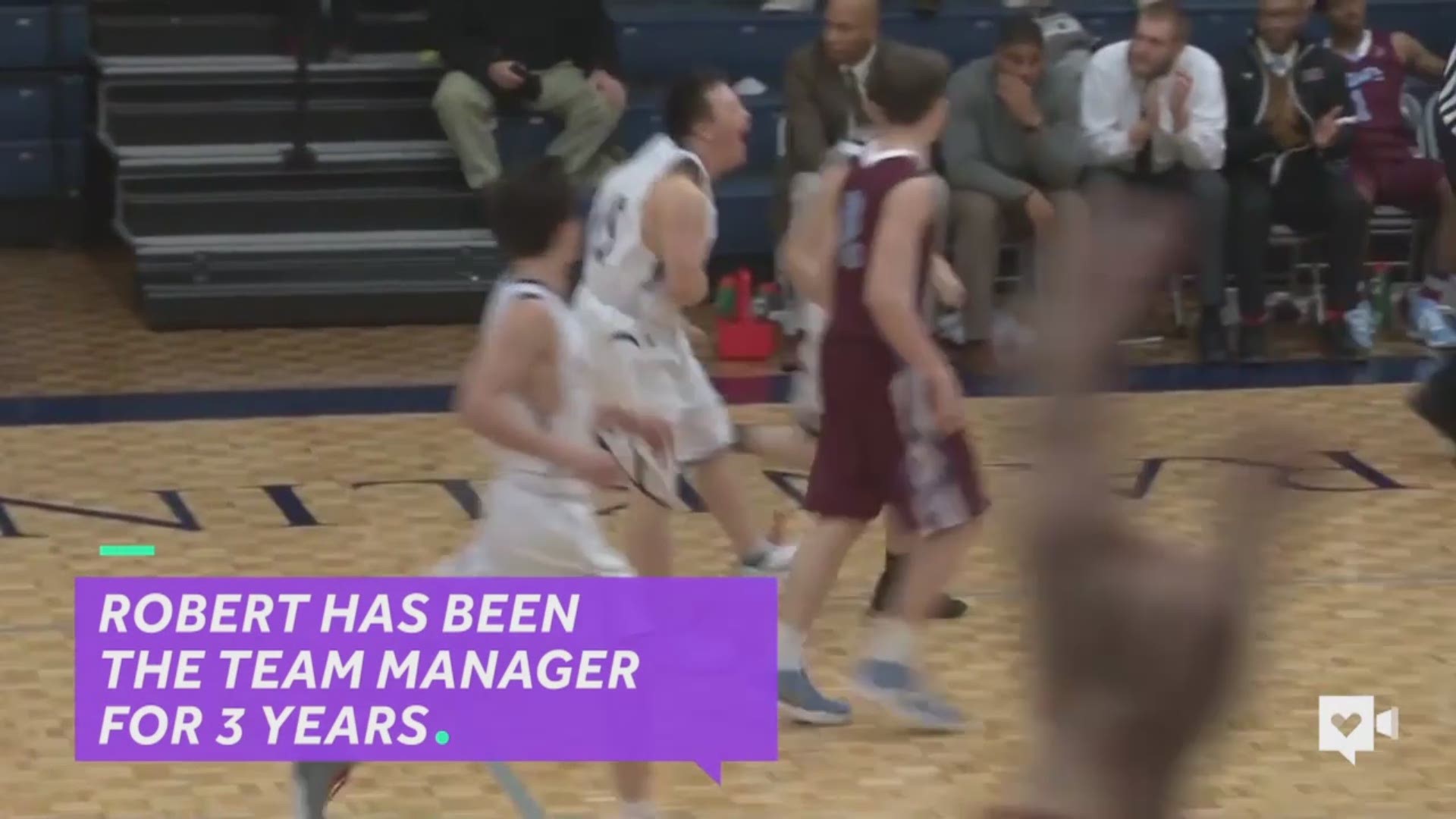 Robert Lewis has been his high school basketball team's manager for the past three years. On senior night, he was put in the game and hit a game ending 3-pointer that had the crowd going wild.