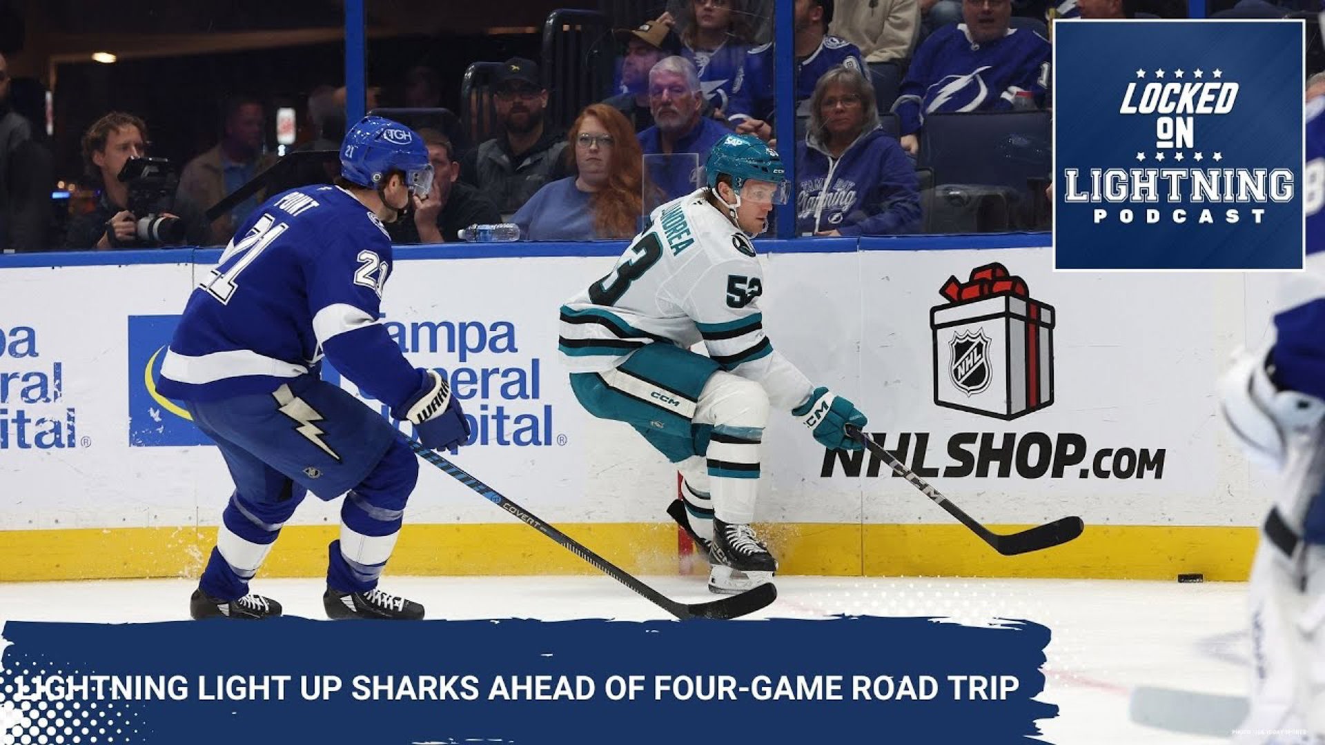 A five-goal first period helped the Lightning dominate the Sharks in an 8-1 win.