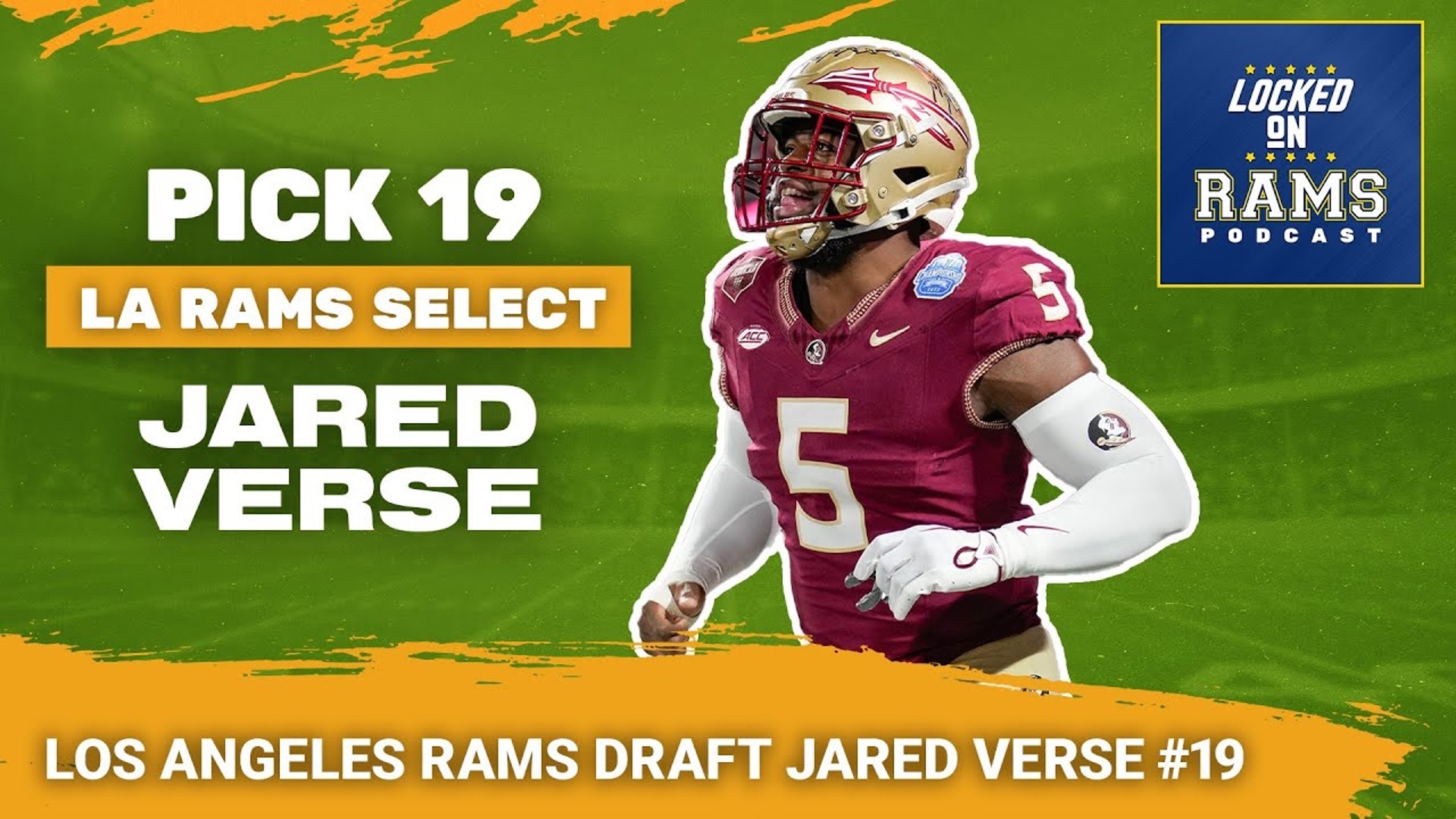 The Los Angeles Rams selected Florida State edge rusher Jared Verse with the nineteenth pick in the 2024 NFL Draft.