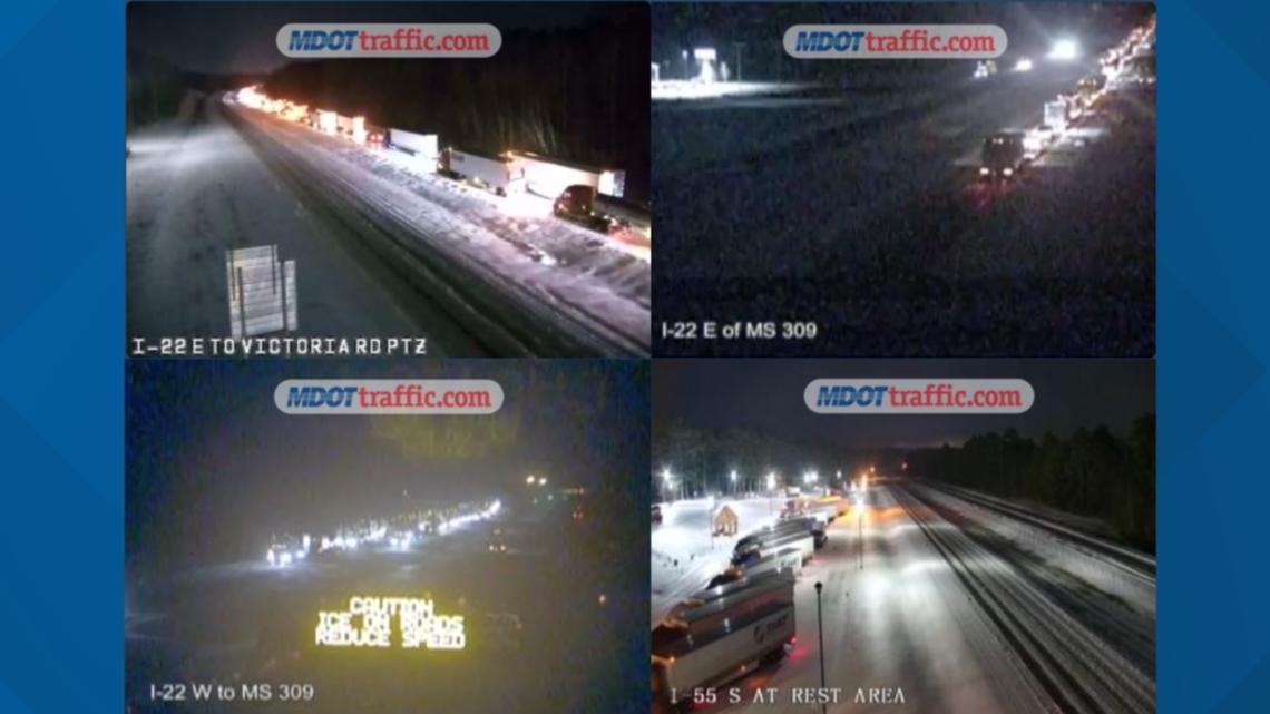 Parts of I-55 and I-22 closed amidst standstill traffic in North Mississippi, officials say