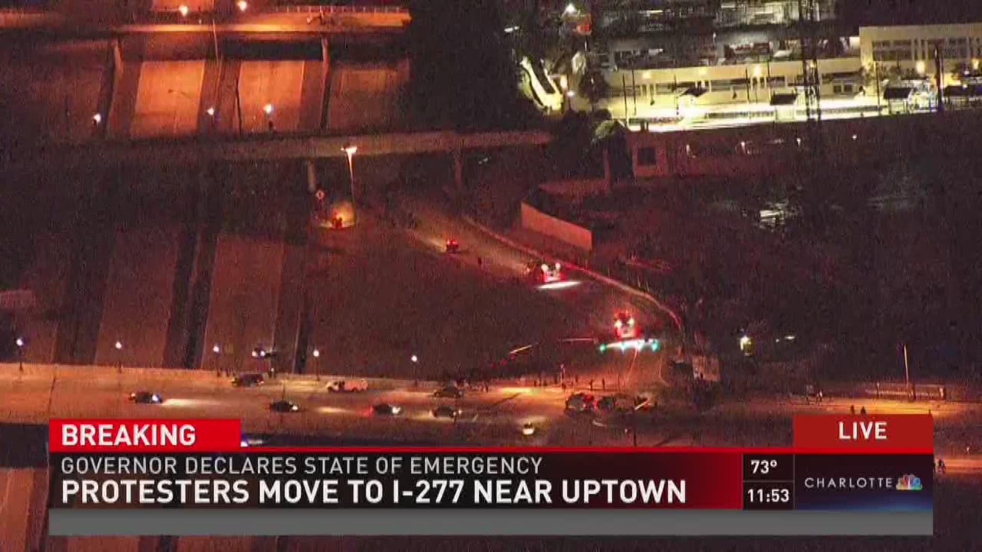 Protesters have moved to I-277 near Uptown at the South Blvd, S Caldwell Street bridge.