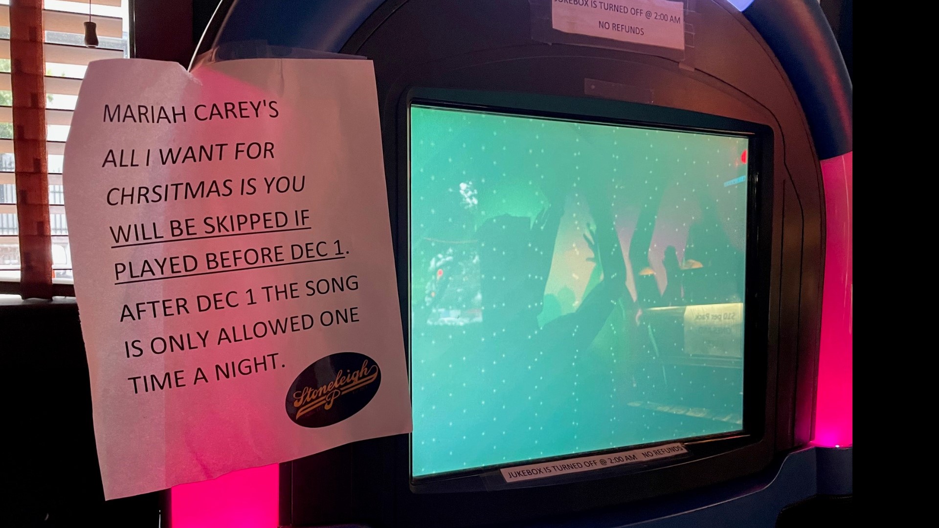 The iconic 'Stoneleigh P' bar in Dallas made serious headlines this week after a note on its jukebox went viral for banning the song until at least Dec. 1.