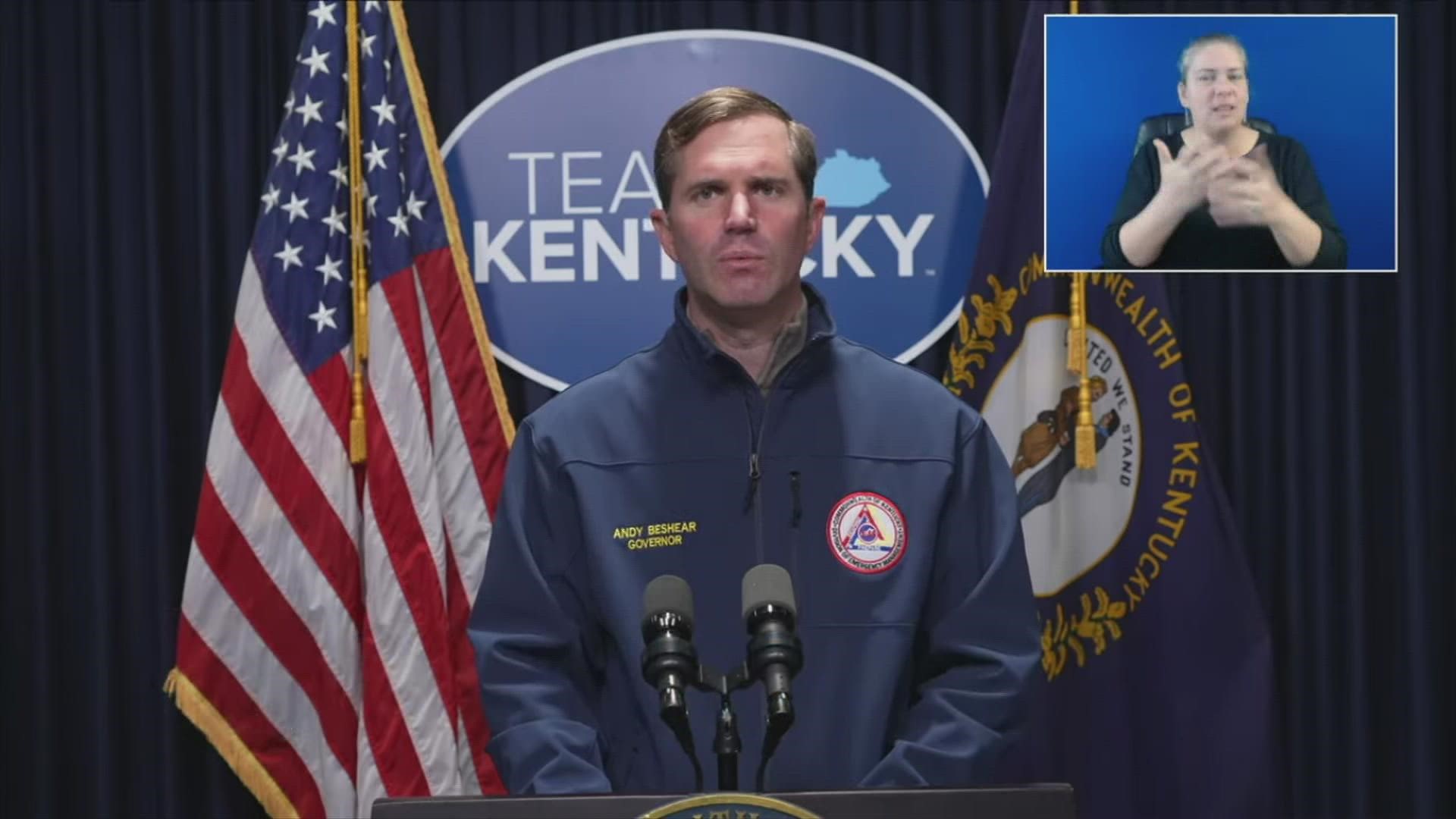 Kentucky Governor Andy Beshear said dozens of fatalities were expected after strong storms. This is a press conference held Saturday morning.