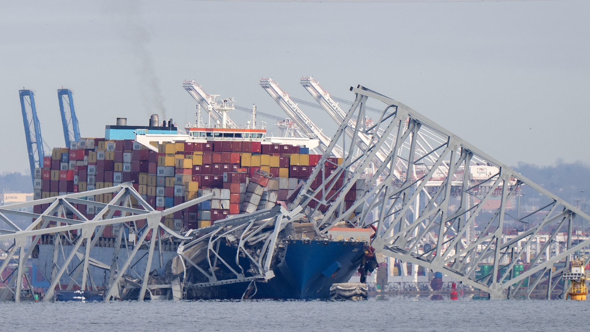 A portion of the Francis Scott Key Bridge in Baltimore has collapsed after a large boat collided with it.