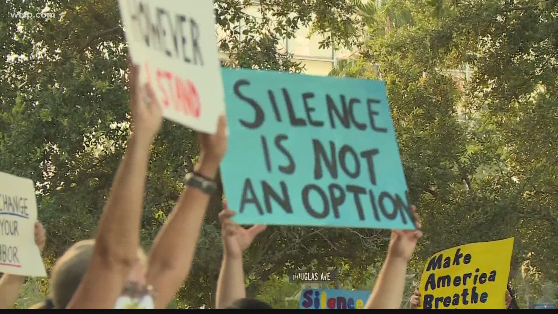 In Ybor City, the Tampa Bay Students for a Democratic Society organized a protest calling for, among other things, the creation of a police accountability council.