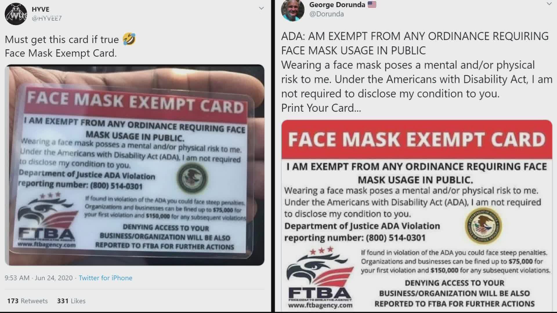 Face mask exempt cards circulating social media are not legit