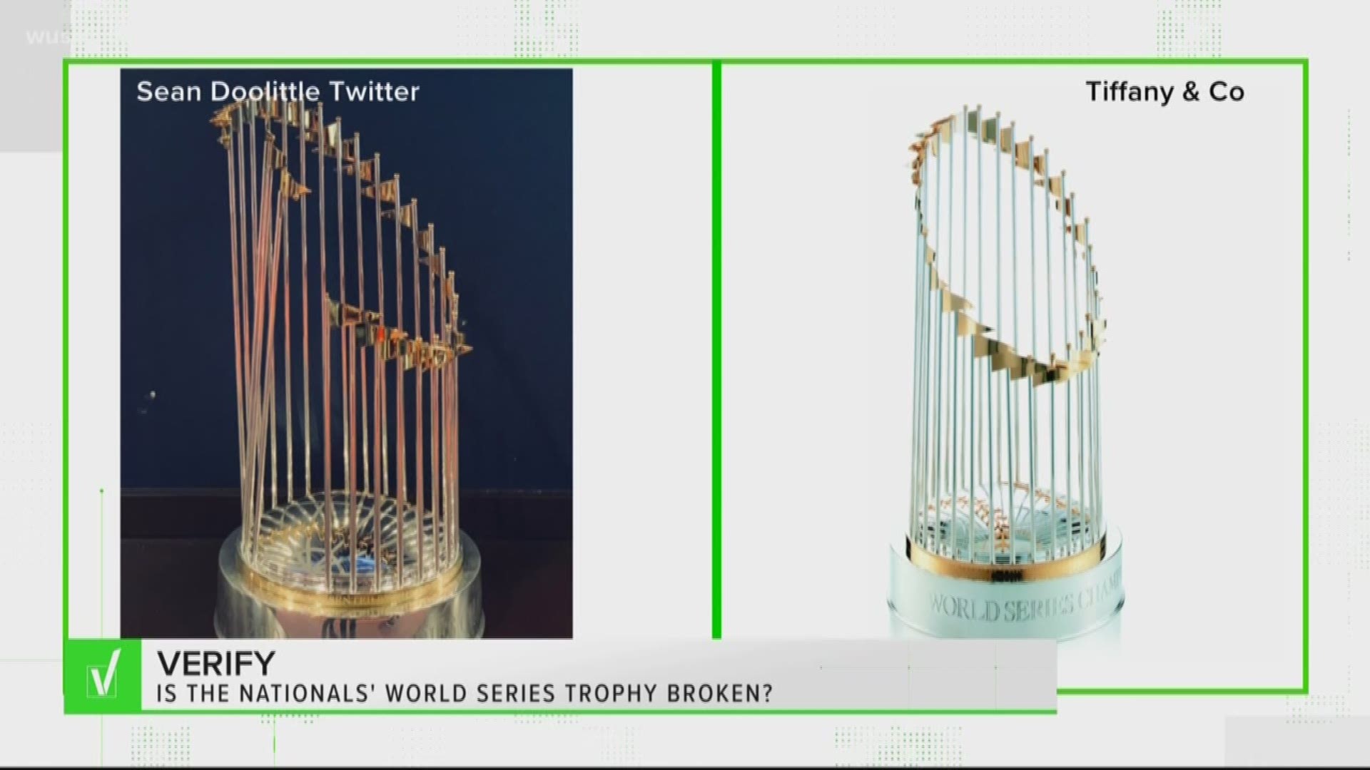 Sean Doolittle and Erica Scherzer tweeted photos of a very broken Commissioner's Trophy following Game 7 celebrations.