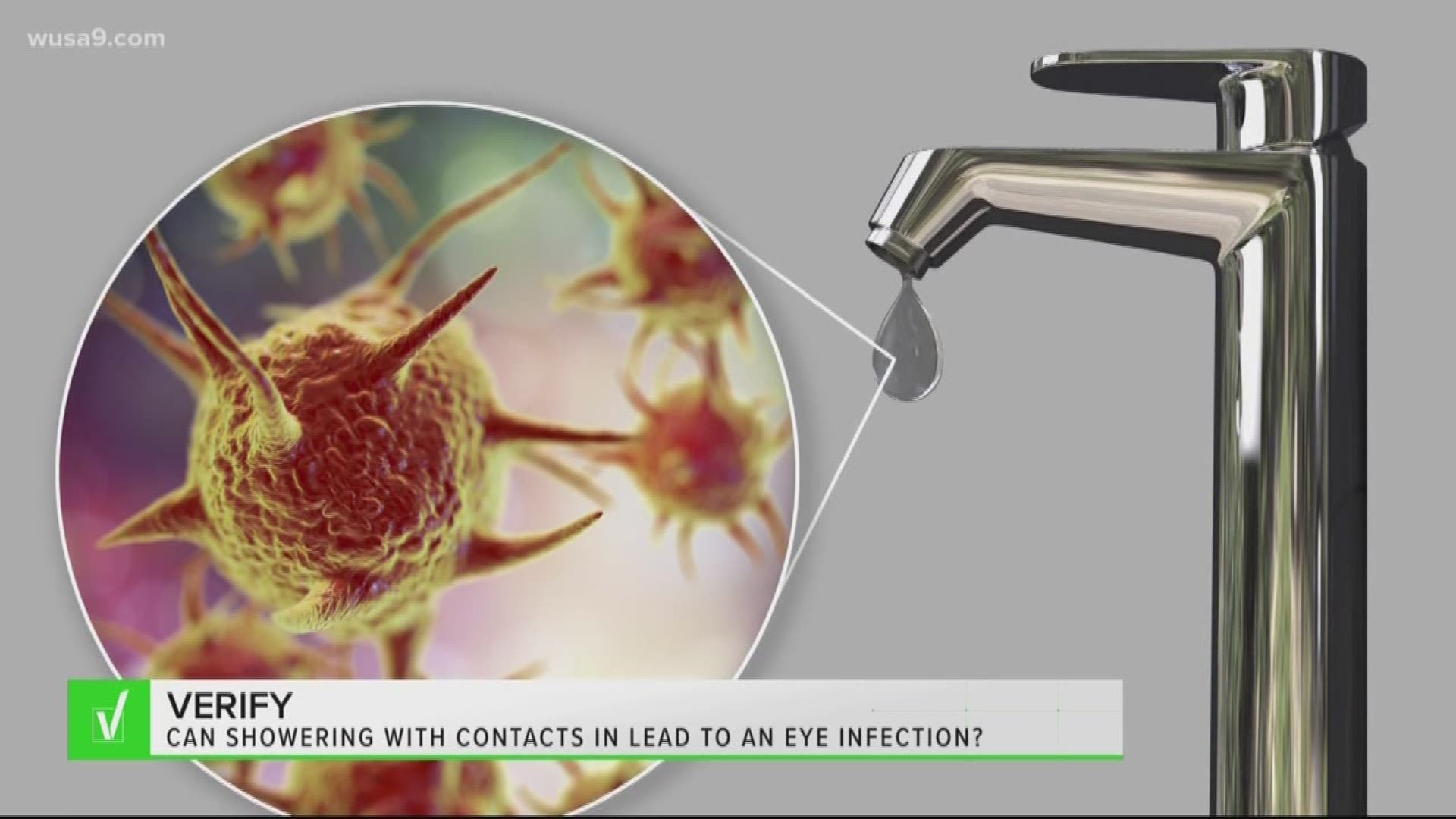 Parasites can get stuck behind your contact lens and go into the cornea and cause an infection. The experts we talked to said you could even go blind from it.