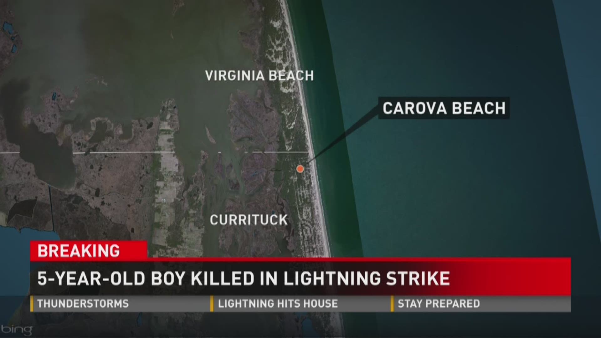 A 5-year-old boy who was on vacation with his family on the Outer Banks died July 31, 2016 after lightning struck him in Carova.