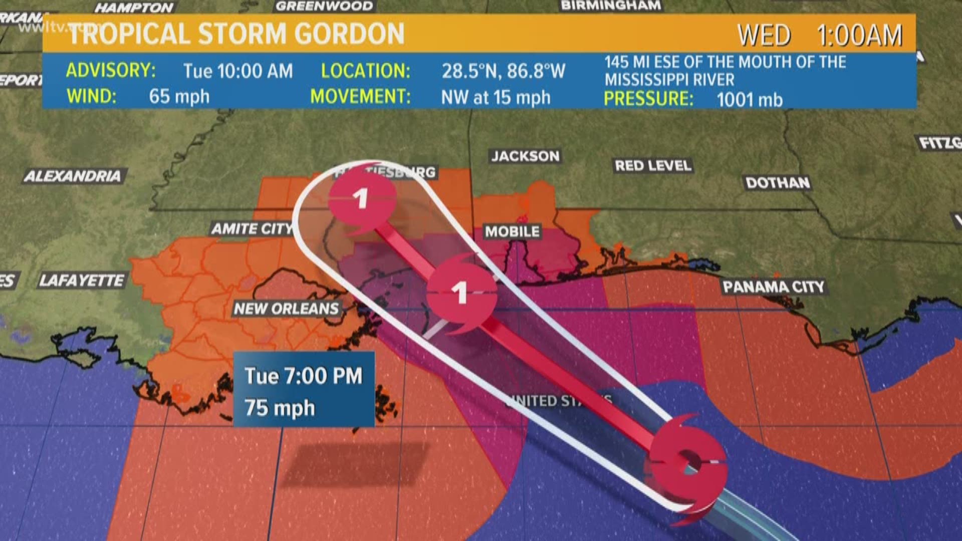 10 AM Update on Tropical Storm Gordon 9-4-18