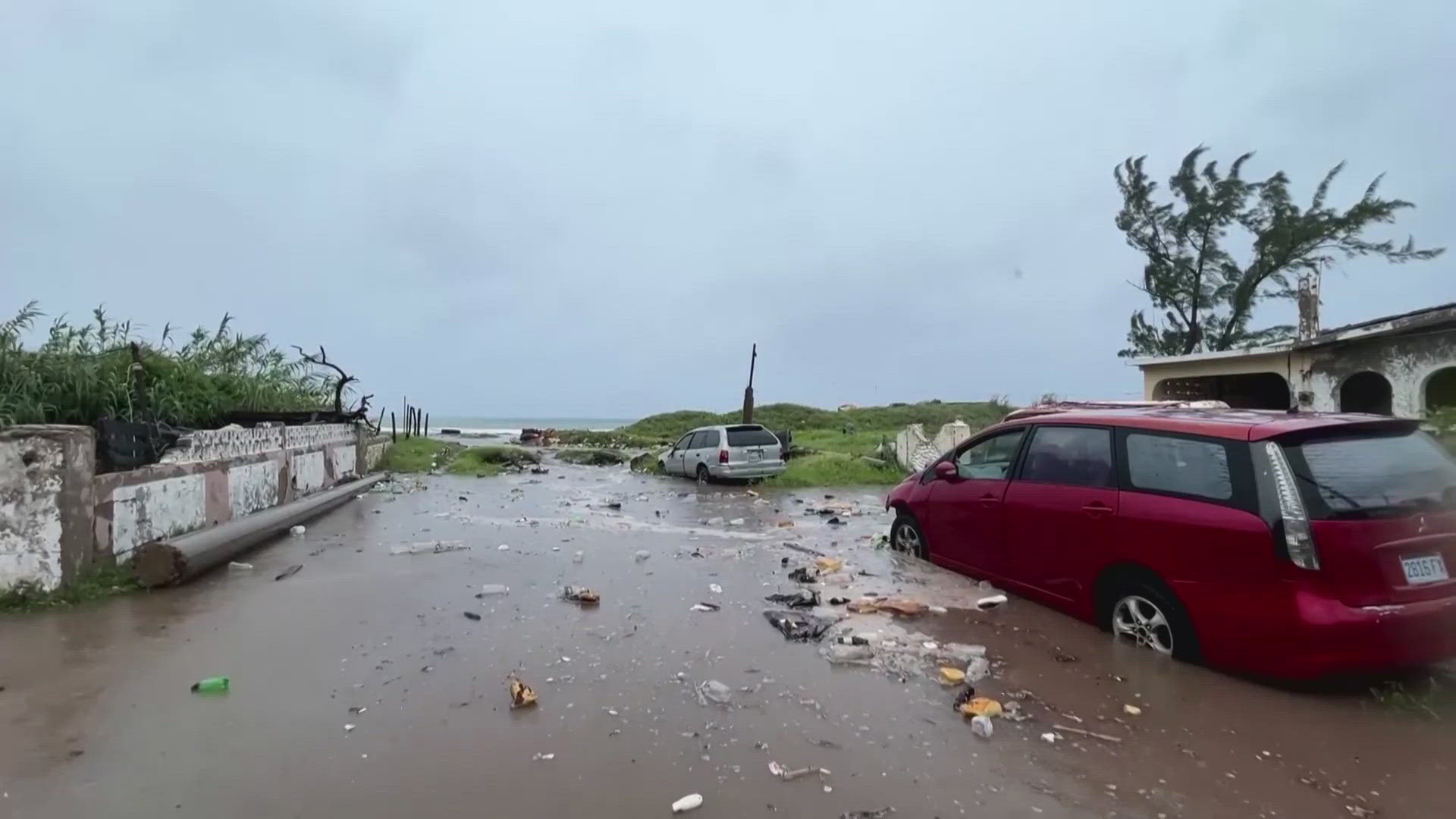 Video out of Jamaica shows damaged roofs, downed power lines and trees that have been uprooted.