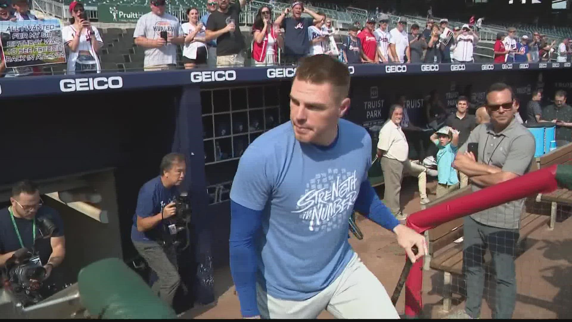 During a pre-game news conference, the former Braves player became emotional as he talked about his time with Atlanta.