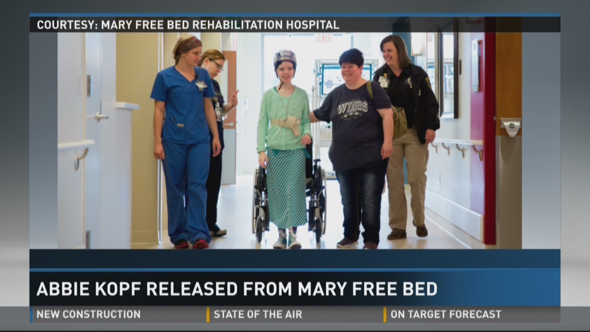 After six weeks of intensive therapy, Kopf graduated from Mary Free Bed Rehabilitation Hospital in Grand Rapids and today, her parents took her home to Battle Creek.